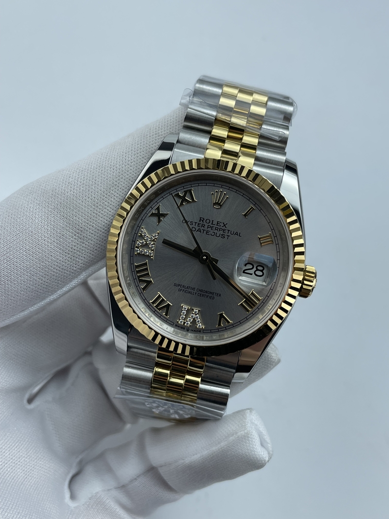 (준비완료/특급배송)NO.3517/롤렉스 데이저스트 36미리 최신형 옐로우 골드 콤비 로만 화이트 6.9시 다이아 포인트 QP공장